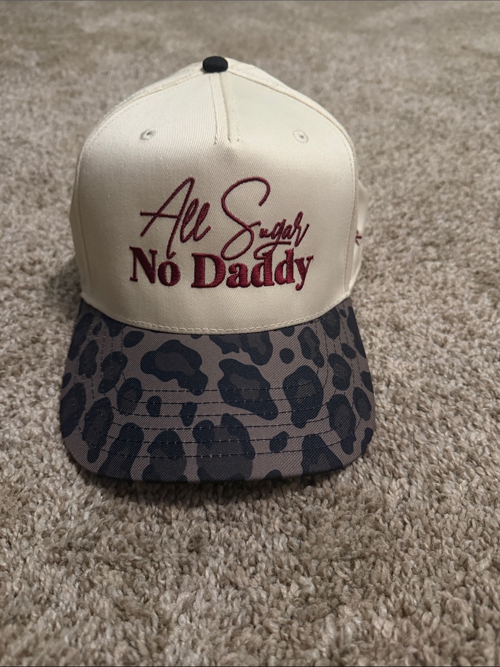 All Sugar No Daddy Baseball Cap - Cream with Leopard Brim